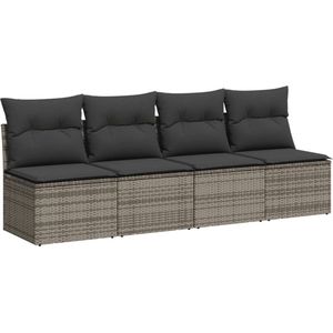 vidaXL - Tuinbank - 4-zits - met - kussens - poly - rattan - grijs