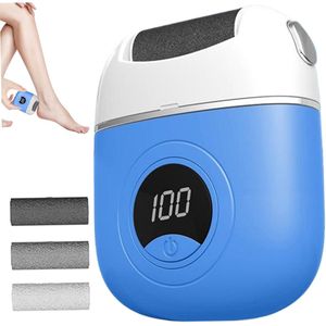 Elektrische voetvijl - Elektrische Eelt Verwijderaar - Elektrische Voetvijl - Eeltvijl - USB Oplaadbaar (incl. USB-kabel) - met 3 Rollen - Waterdicht IPX6 - voor Zolen, Tenen en Hielen - Blauw