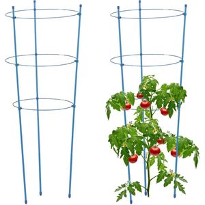 Plantensteunen met ringen Set van 2 Metaal & kunststof 76 cm hoog 3 verstelbare ringen Klimplantenrek Moestuin Blauw plantensteunen met ringen