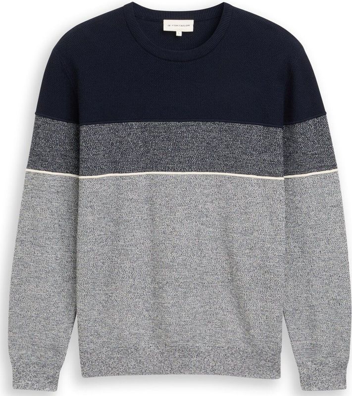 Tom Tailor - Trui - Navy Offwhite - Colourblocking-stijl