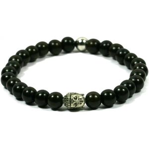 IbizaMen - heren armband - Kamagong hout 8mm - buddha RVS - 21cm