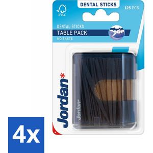 Jordan - Tandenstokers - Tafeldispenser - Zonder Smaak - 125 Stokers - Voordeelverpakking - 4 stuks