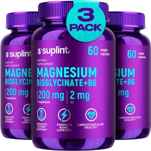 Magnesium Bisglycinaat met B6 – 3x60 Capsules – Vermoeidheid - Stress - Spierkrampen - Slaap – Hoog opneembaar - Maagvriendelijk – Magnesium Capsules - Suplint