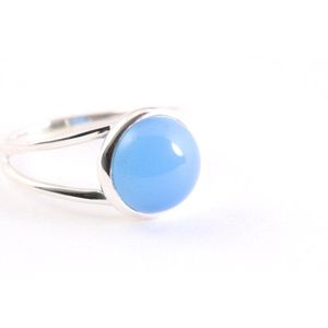 Fijne opengewerkte zilveren ring met blauwe chalcedoon - maat 16.5