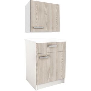 Keukenkasten - 1 laag meubel & 1 hoog meubel - 2 deurtjes & 1 lade - Naturel - TRATTORIA L 60 cm x H 85 cm x D 60 cm
