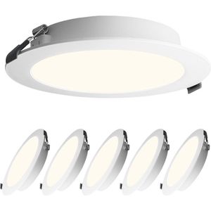 HOFTRONIC - Set van 6 Georgia LED platte inbouwspots wit - inbouwdiepte 27mm - 18W 1820lm - Rond - 2700K Warm wit - Ø220 mm - IP20 voor binnen