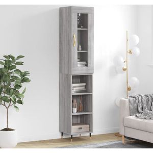 The Living Store Schappenkast Opzetkast - 34.5x34x180 cm - Grijs Sonoma Eiken - Bewerkt Hout - IJzer en Glas