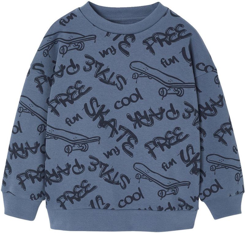 Sweater - Middenblauw - Bedrukt - Voor Jongens