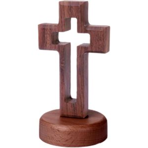 Sets houten kruis decor in kruisvorm tafelblad Ambacht kruisvormige versiering Religieuze Geschenken Kantoor Magneet Decoratief Hout Met Basis(Donker)