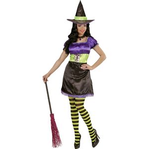 Widmann - Heks & Spider Lady & Voodoo & Duistere Religie Kostuum - Funky Heks - Vrouw - Groen, Paars - Small - Halloween - Verkleedkleding