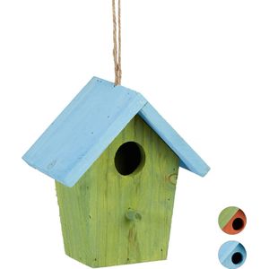 Relaxdays decoratie vogelhuis - vogelhuisje - mini nestkastje - vogelkastje - hout - klein - groen