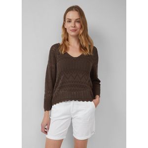 Gebreide Trui - Zacht Katoen - 3/4 Mouwen - V-hals - Ajourpatroon