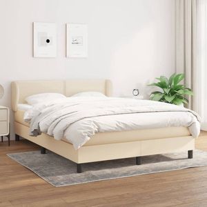 The Living Store Boxspring met matras stof crèmekleurig 140x190 cm - Boxspringbed - Slaapcomfort - Pocketvering Matras - Hoofdboard - Crèmekleurig