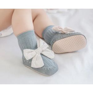 Anti Slip Sokken – Anti Slip Sloffen Baby - Slofjes Baby – 1 paar - Sokken met Strik - Blauw - Maat 19