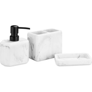 Navaris Badkamer accessoires set 3-delig - Badkamerset met zeepdispenser, tandenborstelbeker en zeepbakje - Toiletaccessoires set - In marmer design