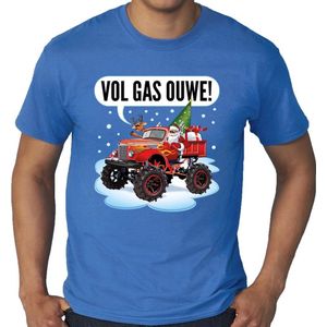 Grote maten foute Kerst shirt / t-shirt - Santa op monstertruck / truck - vol gas ouwe blauw voor heren - kerstkleding / kerst outfit XXXXL