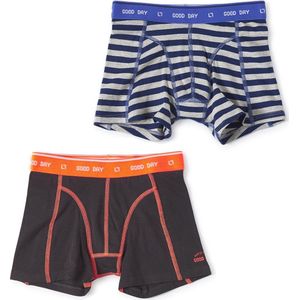 Little Label - boxershorts 2-pack - small anthracite stripe & anthracite - maat: 98/104 - bio-katoen