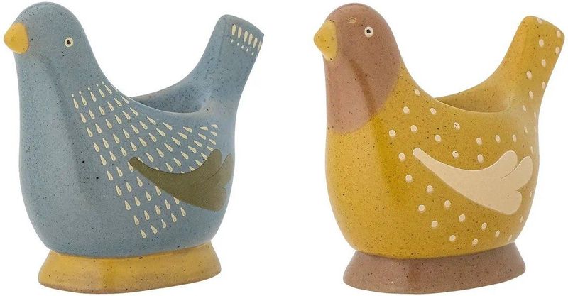 Eierdop aardewerk blauw Birdy - set van 2