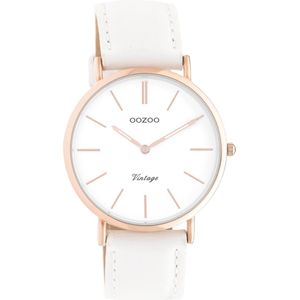 OOZOO Timepieces - Rosé goudkleurige horloge met witte leren band - C9316