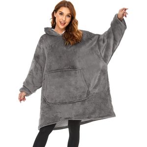 Livano Plaid - Hoodie Deken Met Mouwen - Onesie - Fleece Blanket - Knuffeldeken - Dames - Heren - Kinderen - Extra Warm - Grijs