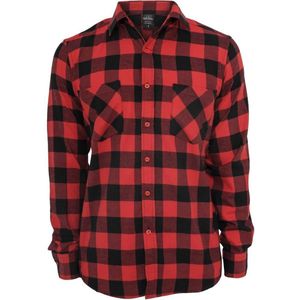 Urban Classics - Boys Checked Flanell Overhemd Kinderen - Kids 110 - Zwart/Rood