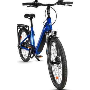 UB200 | Veelzijdige elektrische stadsfiets met dubbele vering | Actieradius tot 140 km | Blauw | 26
