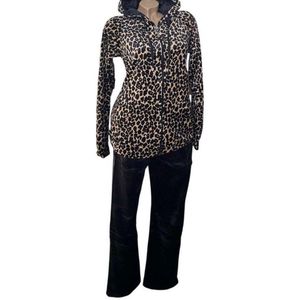 Huispak - Vrijetijdspak - Velours - 3340 Panterprint met Rits - Beige/Zwart