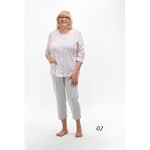 Martel Maria dames pyjama- mouwen 3/4 - wit/grijs/rood - 100 % katoen 4XL