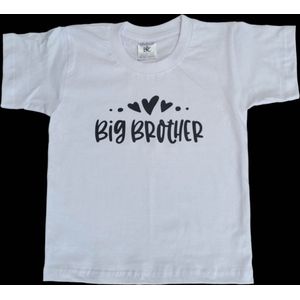 tshirt - zwangerschap - aankondiging - big brother - Wit met zwarte opdruk - maat 110 / 116