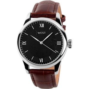 West Watches Model Amsterdam basic heren horloge - analoog - lederen band - 38 mm - zwart/ bruin