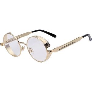 KIMU ronde bril steampunk bril doorzichtige glazen goud montuur hippie