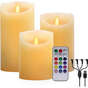 Oplaadbare waxinelichtjes - LED Waxinelichtjes - 3 stuks - Met afstandsbediening - Flikkeren - Verschillende kleuren - Verschillende hoogte - Oplaadbare kaarsen - Oplaadbare theelichtjes