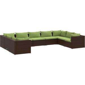 VidaXL 9-delige Loungeset met Kussens - Poly Rattan Bruin