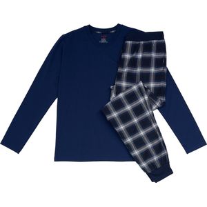La V pyjamaset voor heren met flanel joggingbroek Donkerblauw M