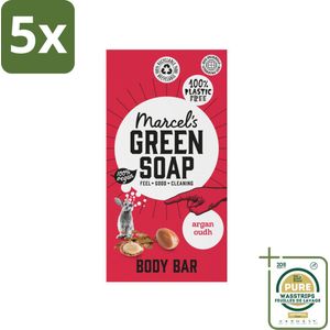 5 x Marcel's Green Soap - Body Bar - Argan & Oudh - Verzorgend & zacht - 150 gr - Grootverpakking - Body Bar - Argan - Oudh - Natuurlijke Zeep - Vegan Zeep