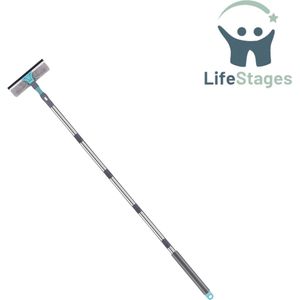 LifeStages - Ramenwasser Telescopisch - Raamwisser met Telescopische Steel - 2-in-1 Professionele Raamtrekker - Telescopische Raamreiniger van 90 tot 200 cm - Glasreiniger voor Hoge Ramen, Binnen en Buiten, Douche