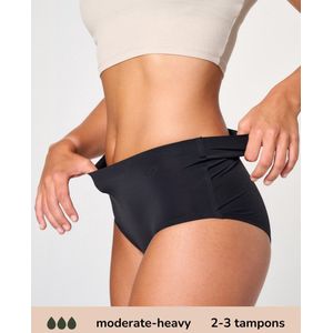 Moodies menstruatie & incontinentie ondergoed - Seamless High Waist Hiphugger - moderate/heavy kruisje - zwart - maat XXL - period underwear