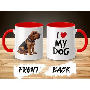 Mok rood/wit Bloodhound dog - I love my dog / dog lover / dogs - ik hou van mijn hond / hondenliefhebber / honden