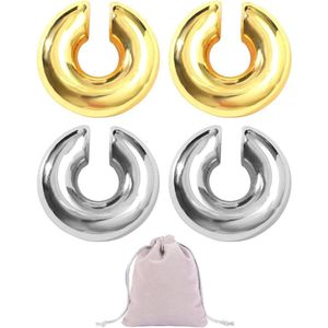 2 paar manchetten voor dikke oren - zilveren oormanchetten - roestvrij staal - Eén maat .