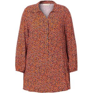MIAMODA - Dames - Blouse A-lijn luipaard-motief volant aan de zoom lange mouw - Oranje - Maat 42