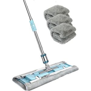 Betrouwbaar metalen draaischarnier 360° draaibare mop - Telescopische stalen steel - Kwaliteitsklemmen - 3 stuks microvezel - Laminaat Tegels en Plinten