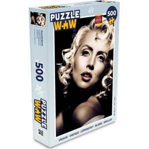 Puzzel Vrouw - Vintage - Lippenstift - Blond - Krullen - Legpuzzel - Puzzel 500 stukjes
