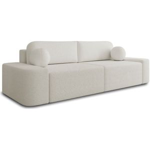 Comfortabele 3-zitsbank in bouclé met slaapfunctie, opbergruimte en bouclé stof – Sofa Lisbon – Weiß (Anthology 1)