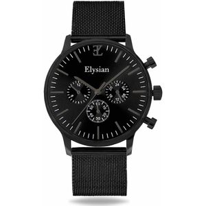 Elysian - Horloge Heren - Zwart - Mesh - Waterdicht - Krasvrij Saffier - 43mm