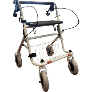 Premis Provo Rollator 2e generatie - Duwstang met beugel-loop-rem onder - Incl mand, stokhouder en dienblad - Wit met rode biezen