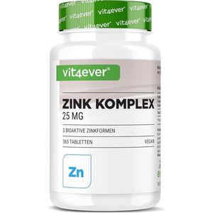 Zink Complex 15mg - 365 Tabletten - Met 3 bioactieve vormen van zink (zinkbisglycinaat, zinkgluconaat, zinkcitraat) - 1 jaarvoorraad - Hooggedoseerd - Veganistisch