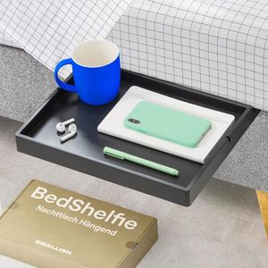 Nachtkastje voor stapelbed en bovenste stapelbed, Essentials voor studentenslaapzaal, hoogslaper nachtkastje, organizer om vast te klemmen, nachtkastje, zwarte houten glijbaan