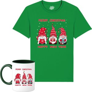 Christmas Gnomies Rood - Foute kersttrui kerstcadeau - Dames / Heren / Unisex Kerst Kleding - Grappige Feestdagen Outfit - - Kinder T-Shirt met mok - Kelly Groen - Maat 12 jaar