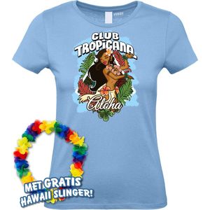 Dames t-shirt Hula Meisje Aloha | Toppers in Concert 2024 | Club Tropicana | Hawaii Shirt | Ibiza Kleding | Lichtblauw Dames | maat XL