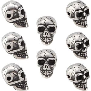Allecto Plus - Roestvrij stalen kralen schedel hoofd antiek zilver voor doe-het-zelf sieraden maken